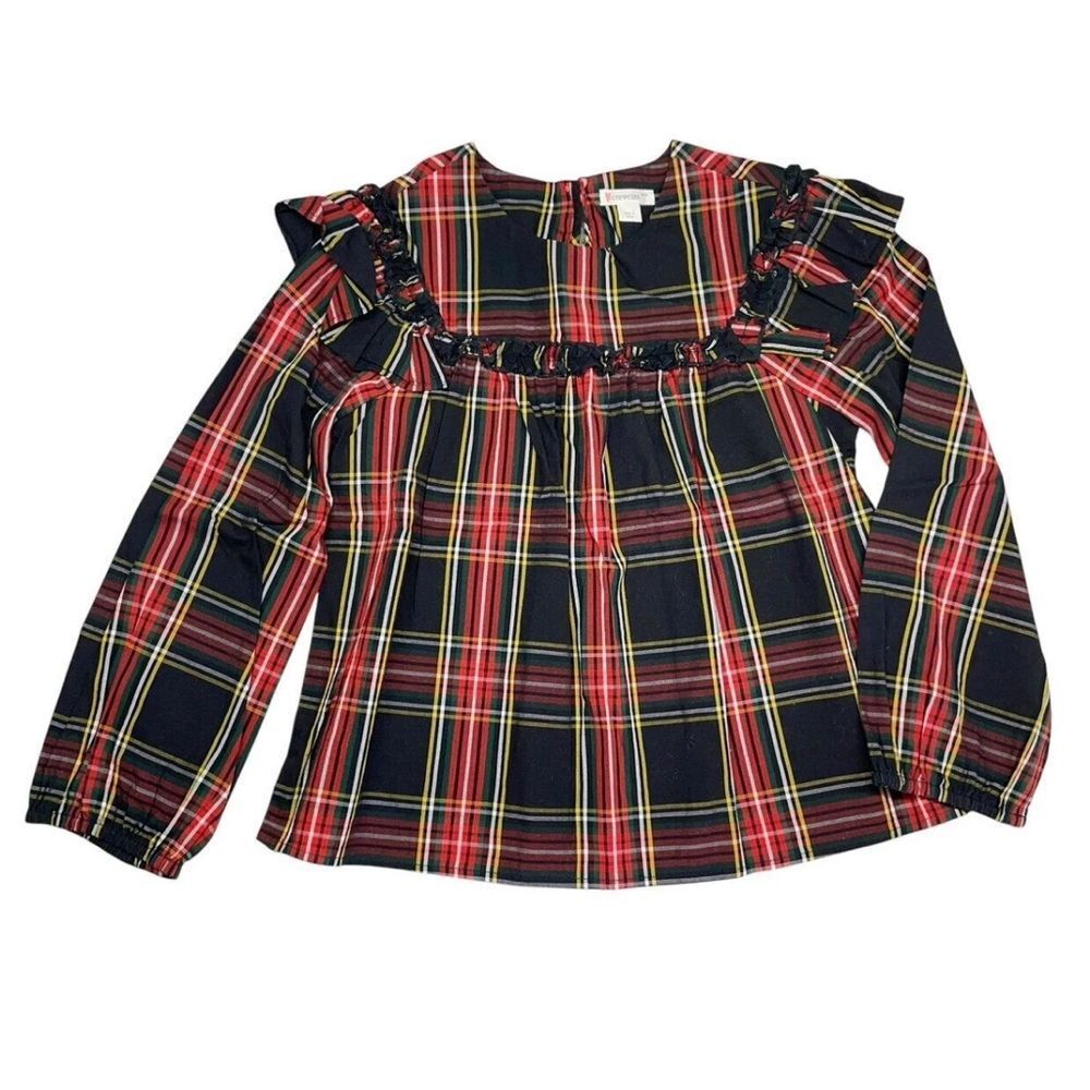 Crewcuts Black and red plaid puff long sleeve cotton peasant top size XS